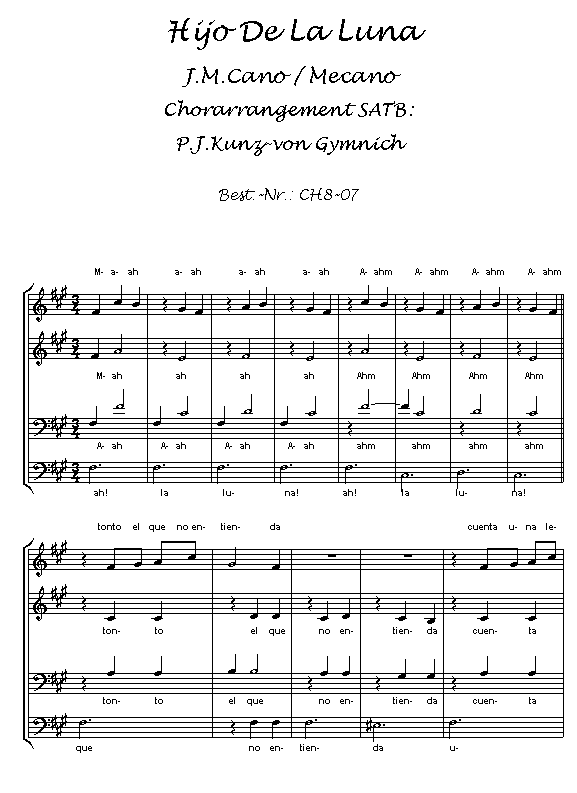 Noten Mecano Hijo De La Luna SATB